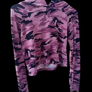 Purple long sleeve hooded army pattern crop top